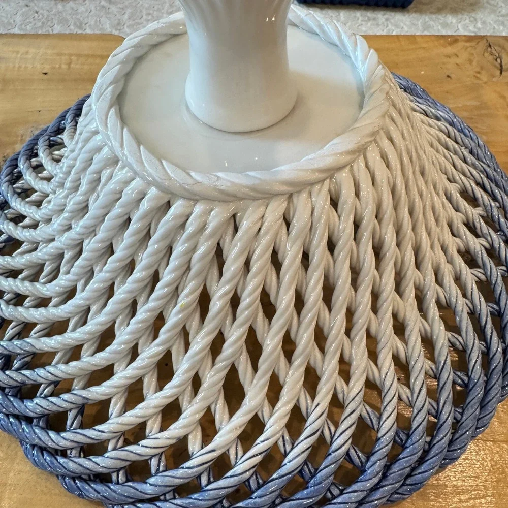 Lanzarin Italian Woven Lattice Ceramic Pedestal Lemon Basket Hand Made in Italy